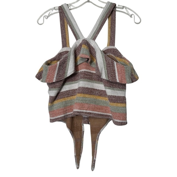 Madewell Texture & Thread Crop Top Stripe Ruffle Straps Smocked Size S - Picture 2 of 6